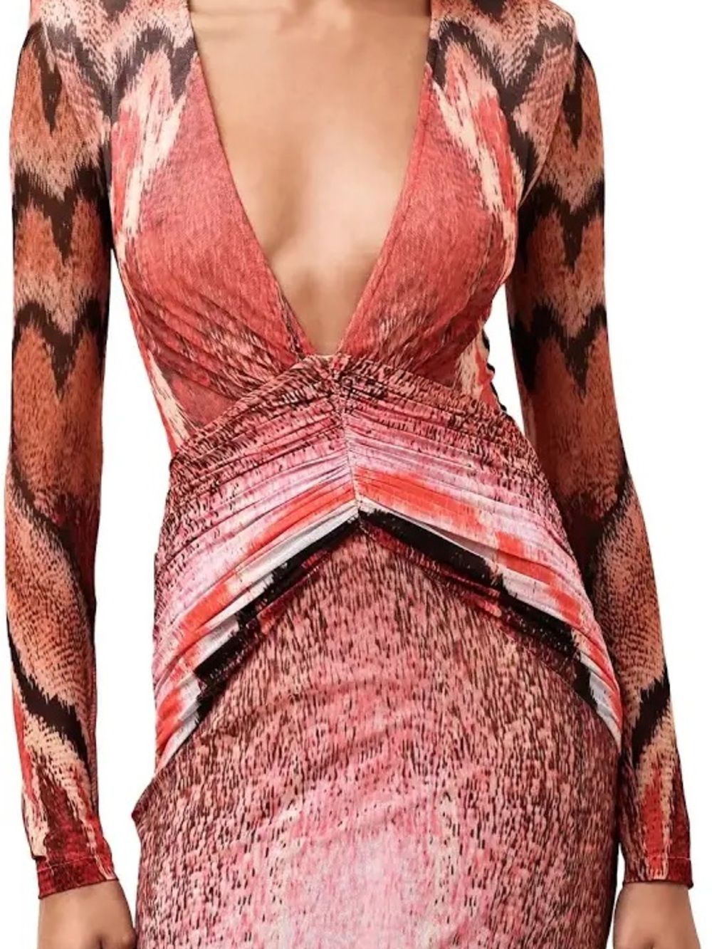 PatBO Pink and Coral Plunge-Neck Long Sleeve Maxi Dress - Picture 5 of 7